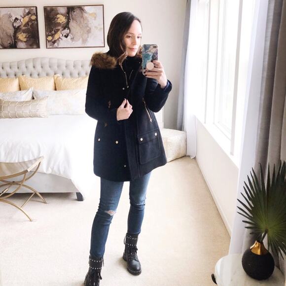 J. CREW Chateau Parka Italian Stadium Cloth Wool Black - Picture 1 of 7